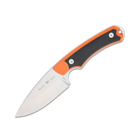 Buck Alpha Hunter Select Orange – 420HC Steel Drop Point Knife with Stonewashed Finish, GFN & Versaflux Handle, Nylon Sheath – 0664ORS-B, Made in the USA