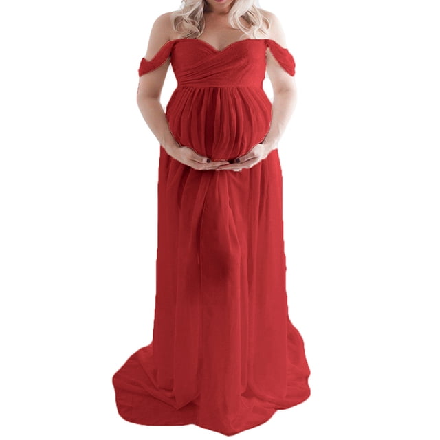 Julyccc Pregnants Front Split Off Shoulder Maxi Maternity Dress For Photography