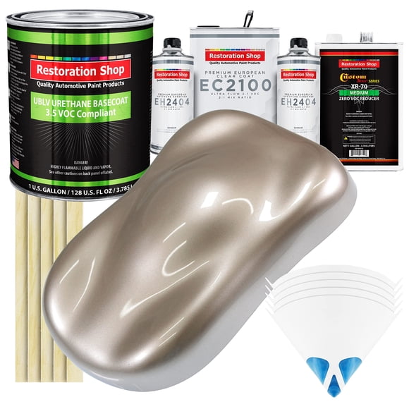 Restoration Shop - Moka Givré Métallique - Couche de Base Uréthane à Faible Coût V.O.C. avec Peinture Auto Clearcoat Européenne - Kit de Peinture Complet Gallon - Revêtement Automobile