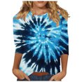 thumbnail image 2 of RXIRUCGD T-shirt Mode Imprimé Col Rond Manches 3/4 pour Femme, Bleu Ciel, Taille : m, 2 of 5
