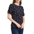 thumbnail image 4 of INSPIRE CHIC Hauts Froncés pour Femmes Col Ras du Cou Manches Courtes Dos Goutte d'Eau Blouse Florale S Bleu Marine, 4 of 7