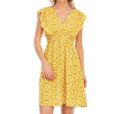 EQWLJWE Robes d'Été pour Femmes 2023 Robe Décontractée Aguichant pour Femme Mode d'Été à Col en V à Manches Courtes Ample à Imprimé