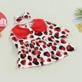 thumbnail image 3 of Robe de Saint-Valentin pour Bébés Filles, Tout-Petits, Imprimé de Cœurs, Taille Haute, Ligne A, Nœud, Manches Longues, Robe de Fête + Bandeau, Rouge, 3 of 7