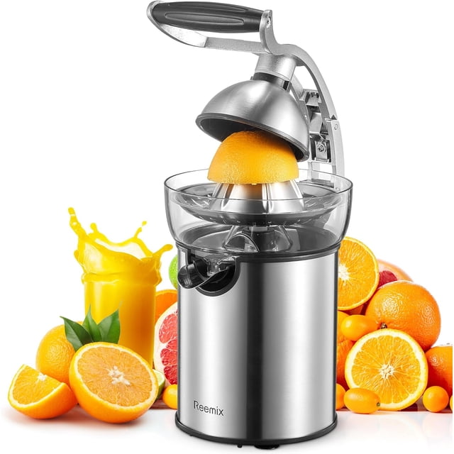 Electric Citrus Juicer Squeezer, Powerful Orange Juicer with Zine Alloy Die Casting Shell, Luxury Citrus Squeezer with Two Interchangeable Cones for Oranges of any Size