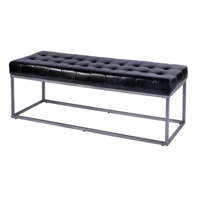 Beaumont Lane Banc d'Appoint Moderne en Cuir et Fer de 54 Po L, Noir