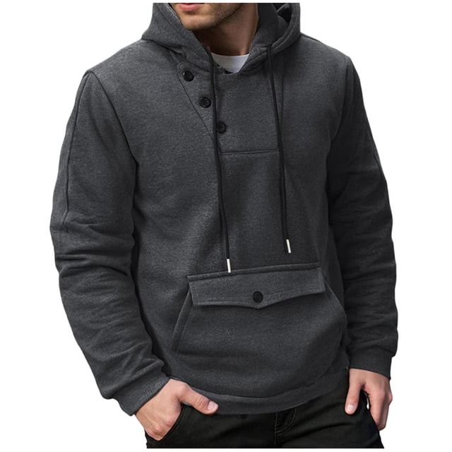 Men's Casual Hooded Cardigan with Button Detail and Long Sleeves