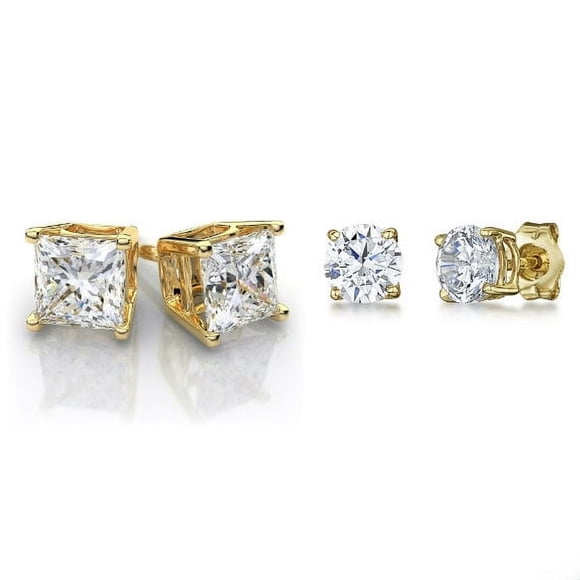 Bamboohart 18K Gold Plated Stud Earrings Round Men Women 2PC CZ Earrings Set