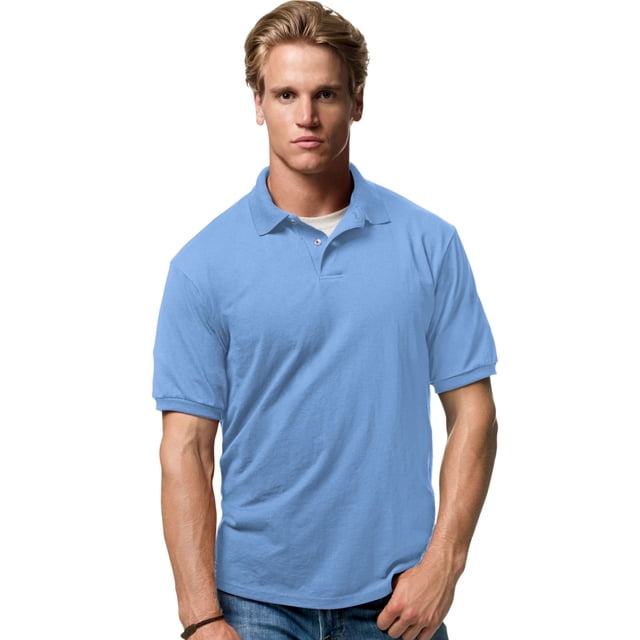 Hanes Cotton-Blend Men`s Jersey Polo, S, Carolina Blue