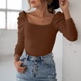 thumbnail image 2 of AherBiu Womens Blouses Trendy Long Sleeve Comfy Tops Ribbed Knitted Slim Tight Stretchy Fall Shirts, 2 of 7