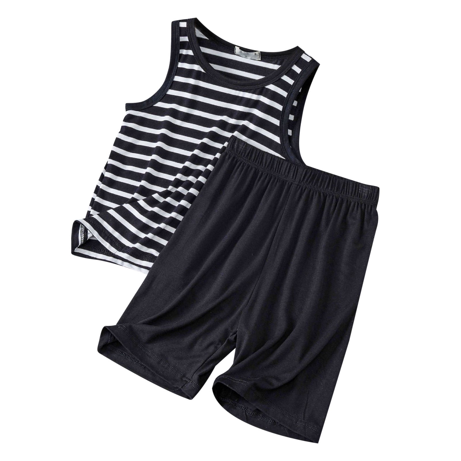 XDZJLR Ensemble de Pyjama d'Été Décontracté Sans Manches à Rayures pour Garçons, Noir 5-6 Ans