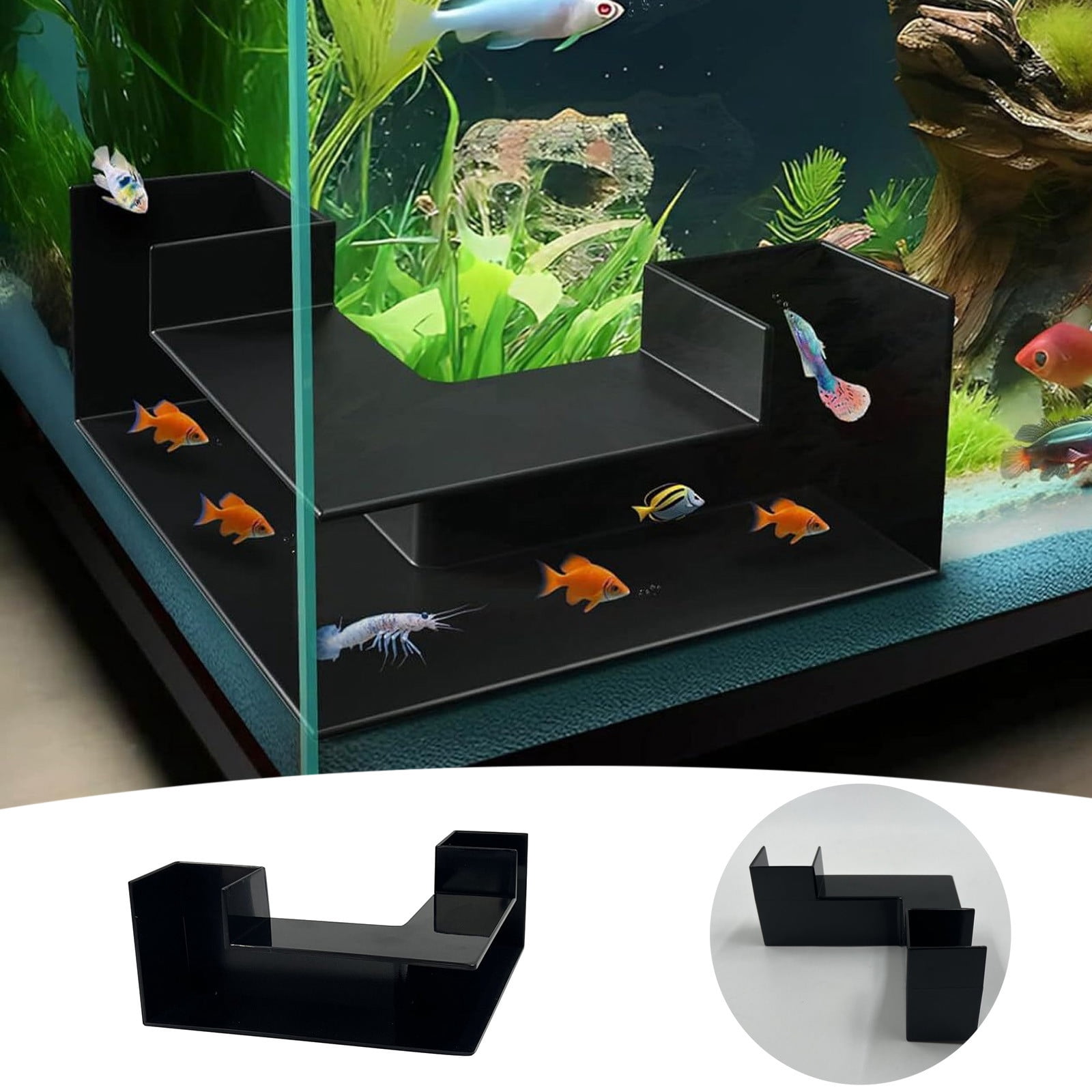 Aquarium Bottom Sand Tunnel for Fish Tank Decorative Ornament ABS Safe Interior Path Sand Tunnel with Hidden for Aquariums and Fish Tanks, 13.5x13.5 cm, Black