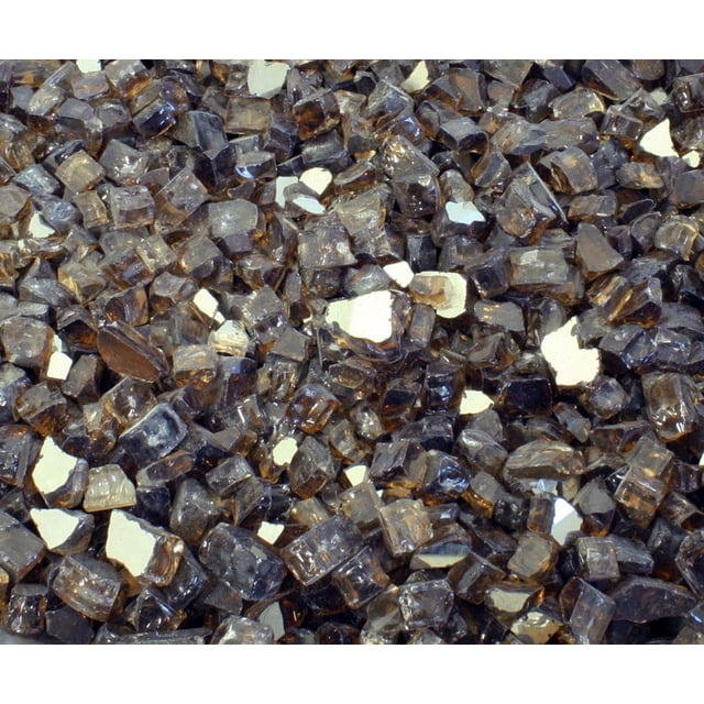 Paramount FireGlass, Luminous Black, 1/2IN, 40 lbs Carton showing a close-up of dark translucent black reflective fire glass pieces with smooth, irregular shapes, designed for fire pit glass decoration and outdoor heating, retaining heat without melting or smoke.