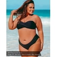 thumbnail image 2 of Ocean Blues Women's Full Coverage Bikini Bottom Mid Rise Ruched Sides Swim Bottoms Black Size 2X-Large, 2 of 7