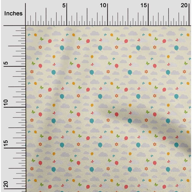 oneOone Cotton Flex Fabric Insect|Balloon & Clouds Nature Printed Fabric 1 Yard 40 Inch Wide