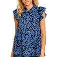thumbnail image 4 of Women Shirt Ruffled Sleeveless Blouse Printed Doll Collar Top, Blue, L, 4 of 5