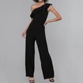 thumbnail image 2 of Yuyuzo Women Rompers 1 Shoulder Sleeveless Ruffle High Waist Loose Wide Leg Pants Elegant Jumpsuits, 2 of 5