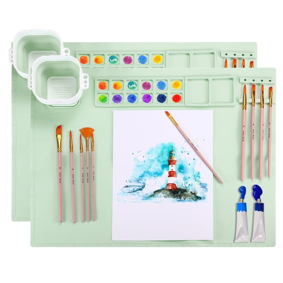 Unique Bargains Silicone Painting Mat, 2 Pcs Silicone Mats for Crafts Arts, Green