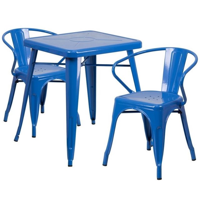 Flash Furniture Set de Restauration Bistro en Métal Carré 3 Pièces en Bleu