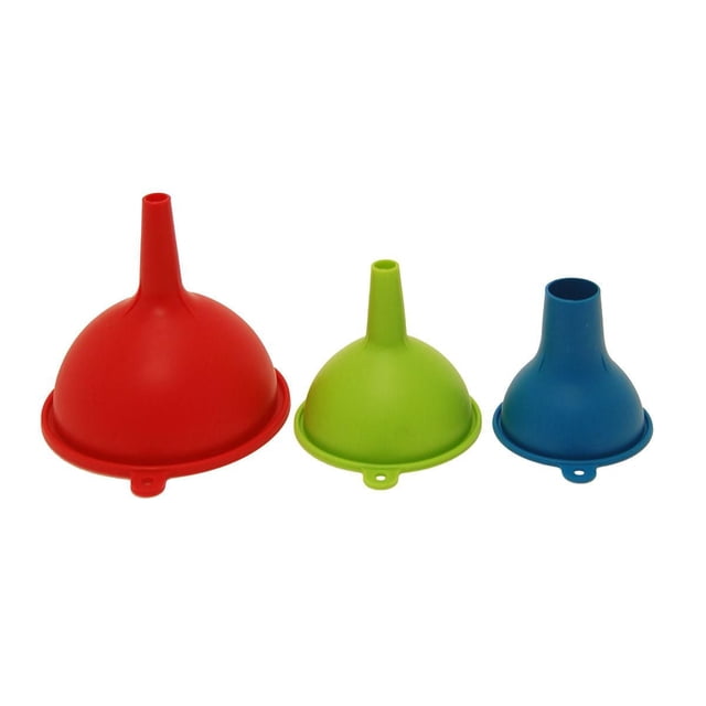 Starfrit Ensemble d'Entonnoirs en Silicone Comprenant Trois Entonnoirs de Cuisine Emboîtables en Silicone de Qualité Alimentaire Rouge, Vert et Bleu, Résistants à la Chaleur jusqu'à 464 °F, Idéal pour un Versement Précis et un Rangement compact, Convient Aussi au Transfert de Liquides Ou de Poudres.