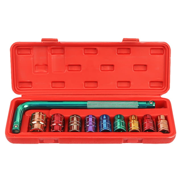 Yeacher 10pcs/set L-type Wrench Sleeves Set Includes 1pcs Bending Rod 9pcs Sleeves Set Professional Adapters Accessories Kit