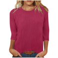 thumbnail image 1 of Timegard Hauts d'Été pour Femmes Col Rond Manches 3/4 Couleur Unie Chic Décontracté Chemises Amples Hauts Blouse, 1 of 6