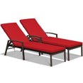 thumbnail image 1 of Gymax 2PCS Adjustable Patio Rattan Chaise Recliner Lounge Chair w/ Red Cushion, 1 of 7