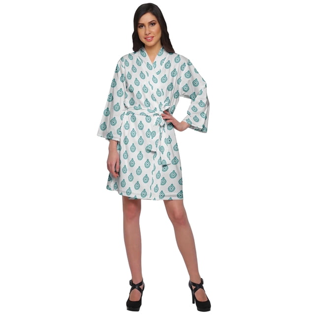 Moomaya Short Robe For Women Plus Size Printed Cotton Robe Lightweight Nightwear