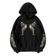 Women Fashion Letter Print Loose Hoodies Style Oversized Gothic Hop Long Sleeve Sweatshirts Womens Light Weight Sweat Shirts Womens Long Sleeve Pullover Hooded Sweatshirt Zip up Sweatshirt T Black XXL