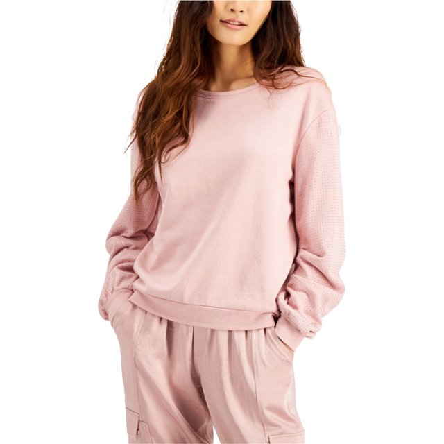 I.N.C Womens Embellished-Sleeve Sweatshirt, Pink, Small