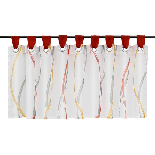 Window Curtain Sheer Voile Cafe Net Curtain with Loops Waves Pattern, Fabric,(Red,H/B: 30/90 cm)