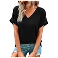 thumbnail image 1 of Timegard Tops for Women V Neck Short Sleeve Button Comfy Summer Casual Loose Tops Tee Solid Color, 1 of 6