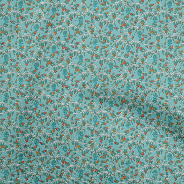 oneOone Cotton Poplin Turquoise Green Fabric Kalamkari Sewing Craft Projects Fabric Prints By Yard 42 Inch Wide