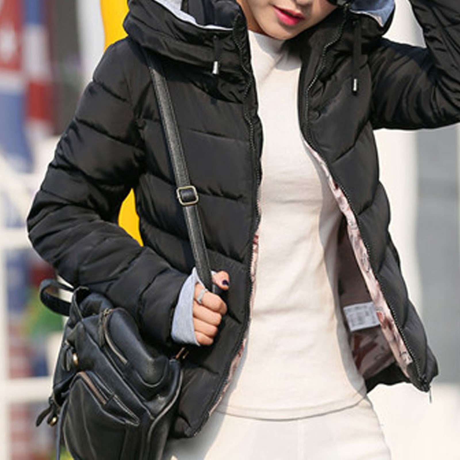 EGNMCR Womens Long Puffer Coat, Long Sleeve Padded Winter Down Coats, Hooded Parka Jacket Women Thick Outerwear Hooded Coat Short Slim-padded Jackets Women Coat