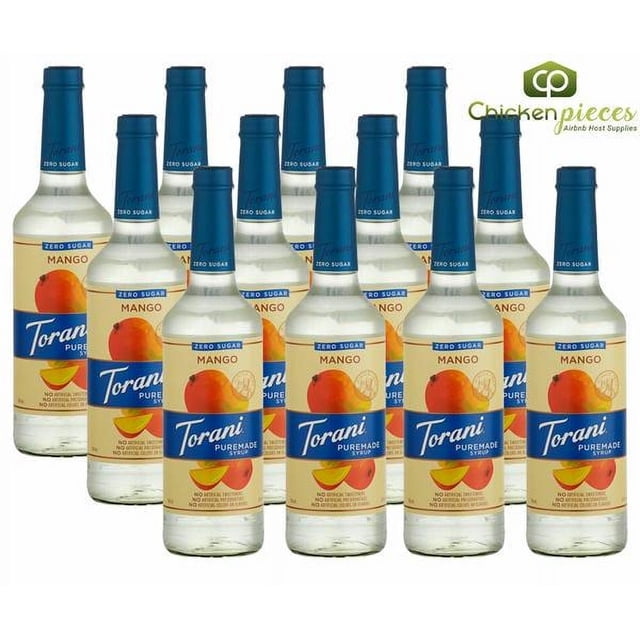 Torani Puremade Zero Sugar Mango Syrup – Sweet Succulent Tropical Essence & Natural Stevia-Monk Fruit Sweetening, 750 mL (25.36 oz) Premium Glass Bottle
