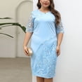 thumbnail image 1 of LSLJS Women Versatile Comfort Temperament Solid Color Large Half Sleeved Lace Patchwork Dress, Plus Size Dress, 1 of 6
