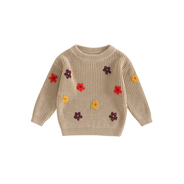 FOCUSNORM Chandail pour Bébé Fille à Manches Longues, Col Rond, Fleur, Tricot Chaud d'Hiver, Chandail, Vêtements pour Nourrisson