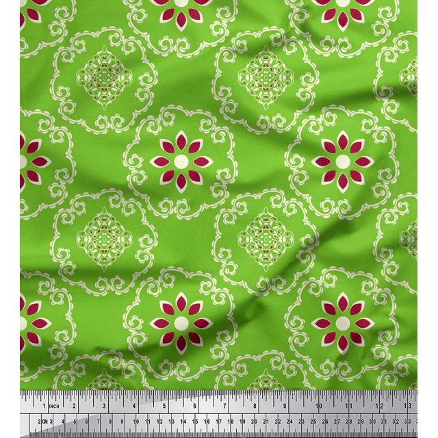 Soimoi Moss Georgette Fabric Damask Ethnic Print Fabric by the Yard 42 Inch Wide