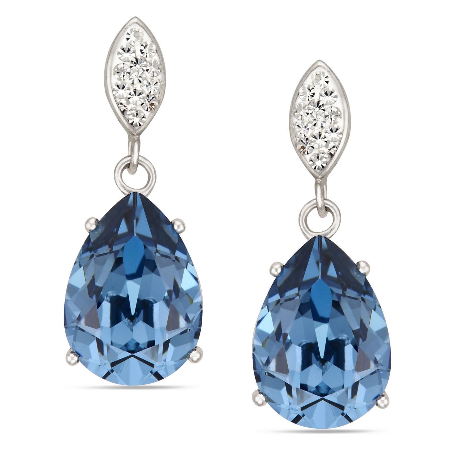 Sterling Silver Large Tear Drop Denim Blue Cz Drop Earrings
