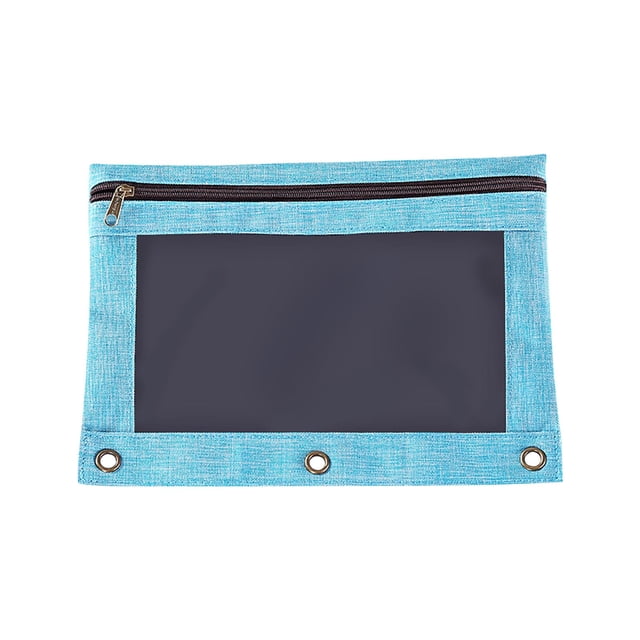 Pencil Pouch for 3 Ring Binder, Binder Pencil Case with Smooth Zipper, Clear Window Pencil Case for Binder, Big Capacity 3 Ring Binder Pencil Bag with 3 Reinforced Grommets, Sky Blue