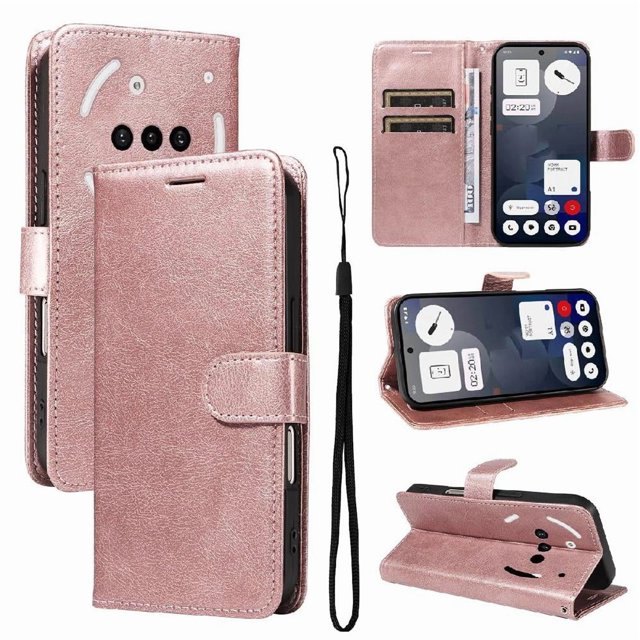 Wallet Case for Nothing Phone 3A Flip Cover with Card Slots, Magnetic Stand & Strap Pink