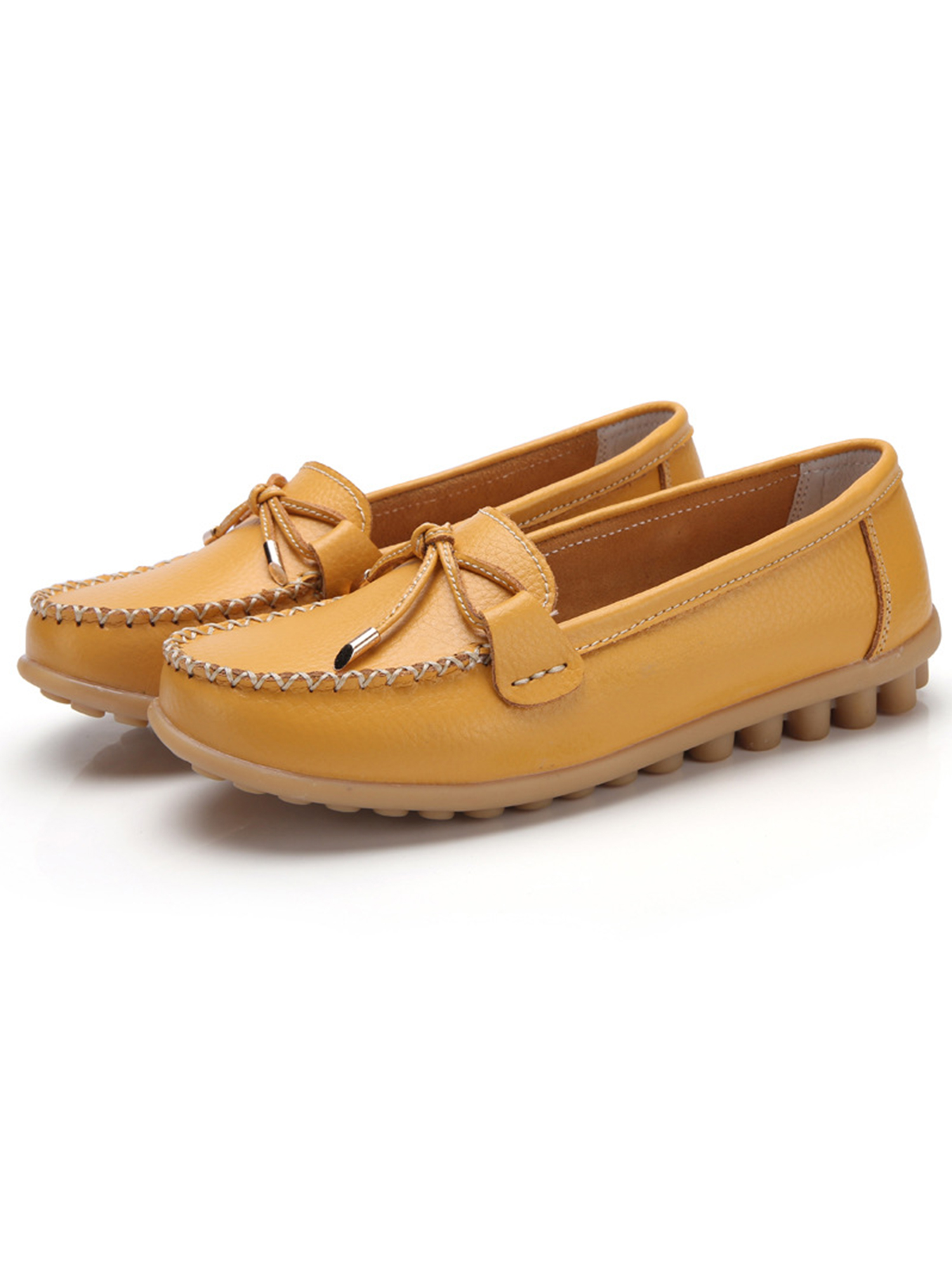 MAWCLOS Ladies Moccasins Comfort Nursing Shoes Slip On Resistant Loafers Bow Work Boat Shoe Yellow 10