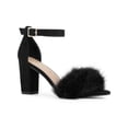 thumbnail image 1 of BLISSFUL STEP Women's Shoes Faux Fur Ankle Strap Block Heel Open Toe Sandals Black 9, 1 of 7