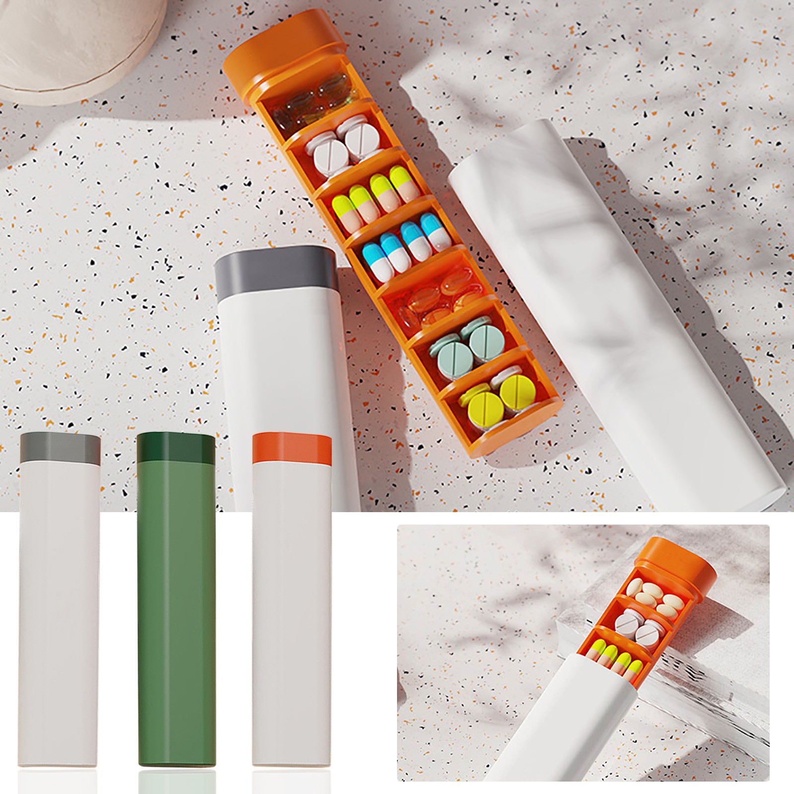 MTBLYS Pill Organizer 7-Day Portable Medicine Box Abs Material Compact Storage Weekly Pill Container Travel Vitamin Case