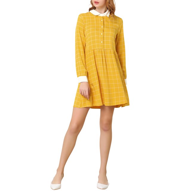 INSPIRE CHIC Women's Plaid Long Sleeve Button Up Point Collar Shirt Dress