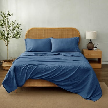 Mainstays Ensemble de draps en microfibre lavée ultra douce, Tres Grand Lit, Indigo Lavé, 4 pièces.