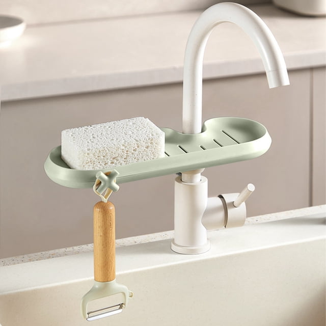 Vrorvz Support Organisateur de Robinet d'Évier de Cuisine en Acier Inoxydable Ajustable pour Rangement de Savon, Éponge et Serviette, Résistant à la Rouille et Installation Facile pour Salle de Bain Ou Comptoir