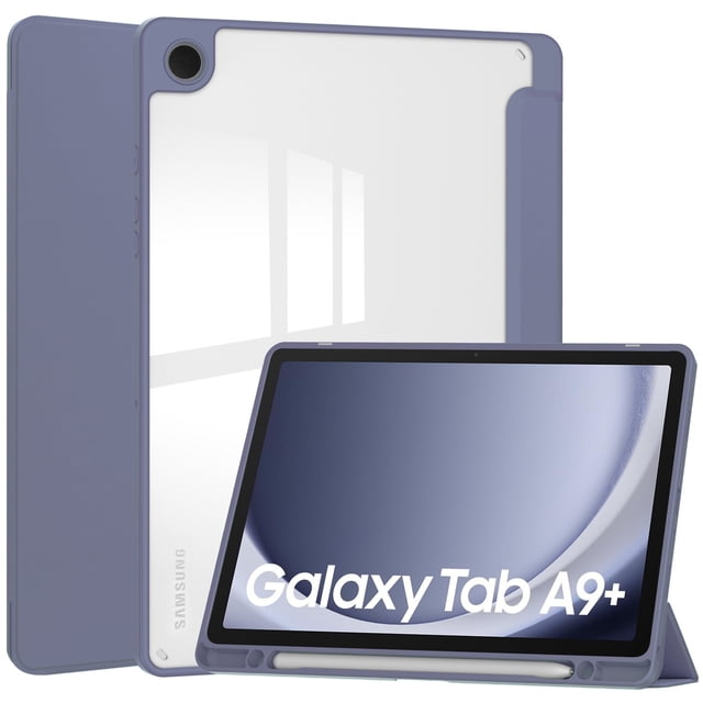 TFixol Samsung Galaxy Tab A9/A9 Plus 8.7/11-Inch Tri-Fold Transparent Case with Pen Holder & Auto Wake/Sleep Function, Lavender Purple for 11-Inch Model