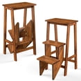 thumbnail image 1 of Costway 3 Tier Folding Step Stool 3-in-1 Rubber Wood Ladder Storage Shelf Coffee, 1 of 10