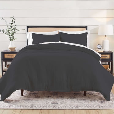 Better Homes & Gardens 3-Piece Charcoal Crinkled Gauze Duvet Cover Set, Adult King