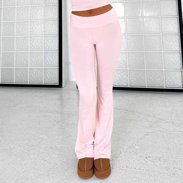 Ladies Basic Pants Slim Fit Solid Color Y2K Style Vacation Outfit (Black S)